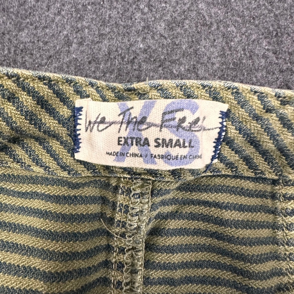We The Free People Striped Utility Shorts Green Khaki Cotton XS Button Fly Boho - Picture 2 of 5